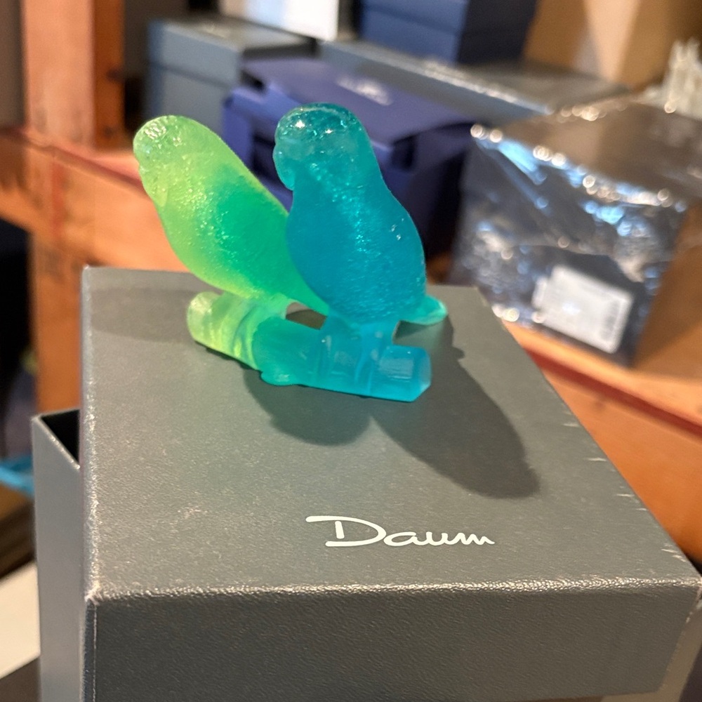 Daum Vibrant Green and Blue Bird Sculpture